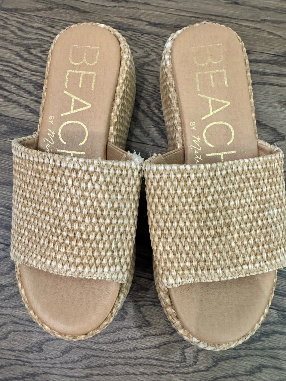 Natural Woven Platform Slide Sandals - Tan